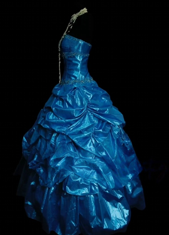 Strapless Blue Ball Gown Prom Dress With Appliques Sweet 16 Birthday Dress  P885