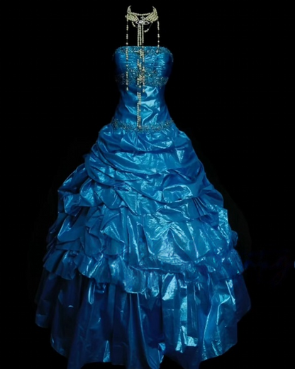 Strapless Blue Ball Gown Prom Dress With Appliques Sweet 16 Birthday Dress  P885
