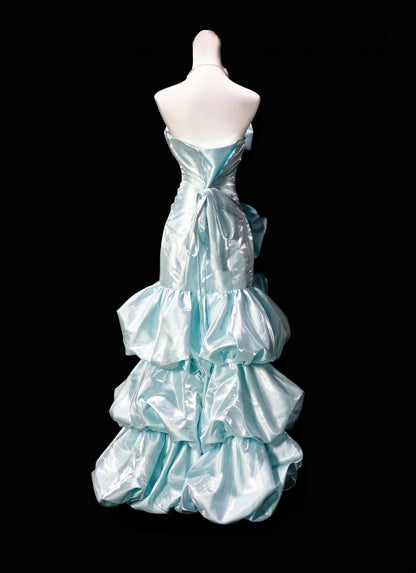Strapless Blue Mermaid Prom Dress Layered Birthday Gown With Bow Knots  P2698