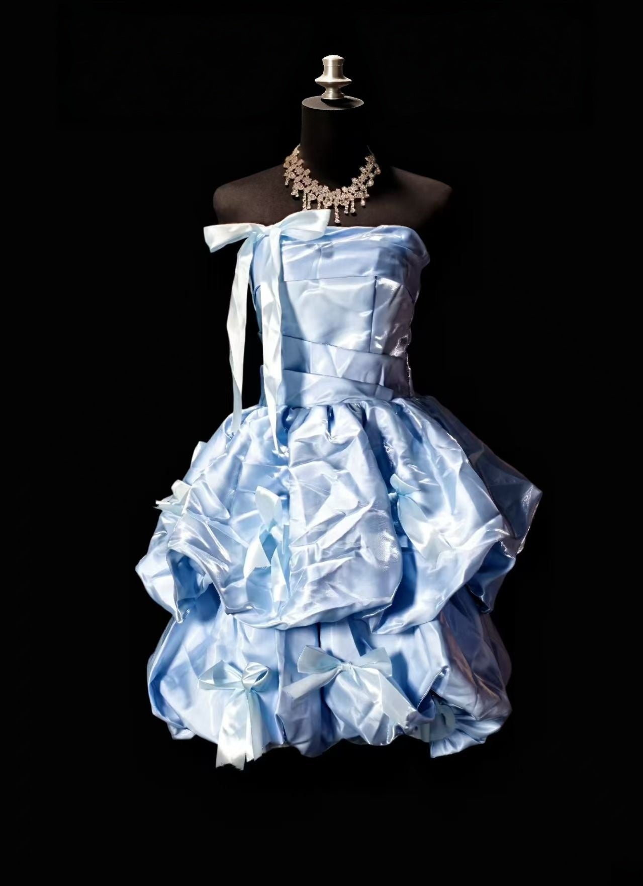Strapless Blue Satin Homecoming Dress Short Birthday Dress  P2042