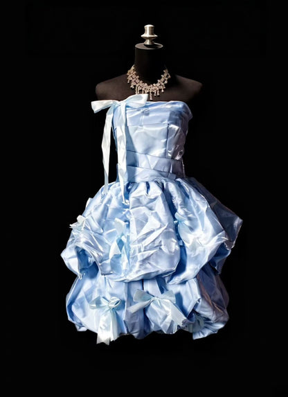 Strapless Blue Satin Homecoming Dress Short Birthday Dress  P2042
