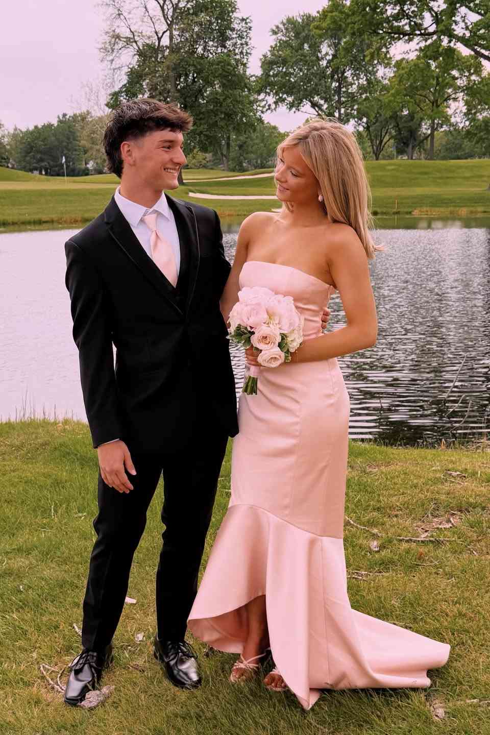 Strapless Blush Pink Mermaid Long Prom Dress  P2471