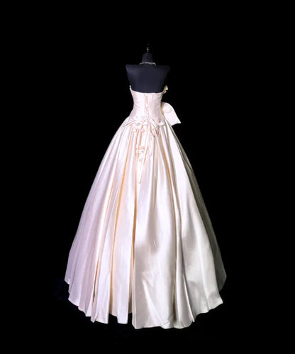 Strapless Bow Satin Long Prom Dress A Line Birthday Dress  P738