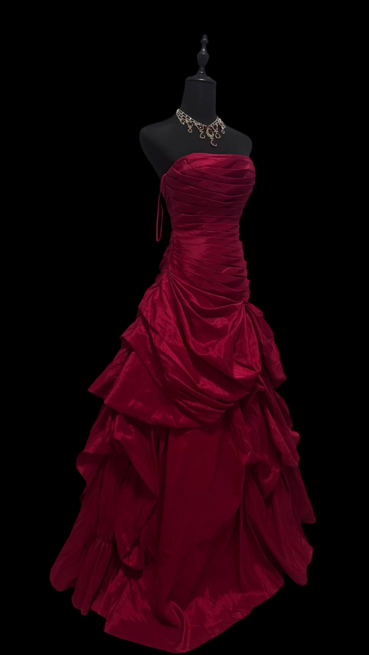 Strapless Burgundy A Line Prom Dress Formal Evening Dress  P985
