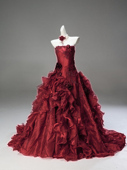 Strapless Burgundy Ball Gown Quinceanera Dresses Sweet 16 Birthday Gown  P1188