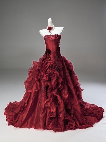 Strapless Burgundy Ball Gown Quinceanera Dresses Sweet 16 Birthday Gown  P1188