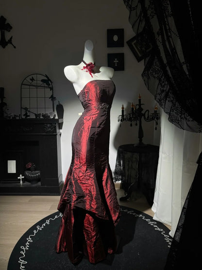 Strapless Burgundy Mermaid Prom Dress Formal Evening Dress  P1797