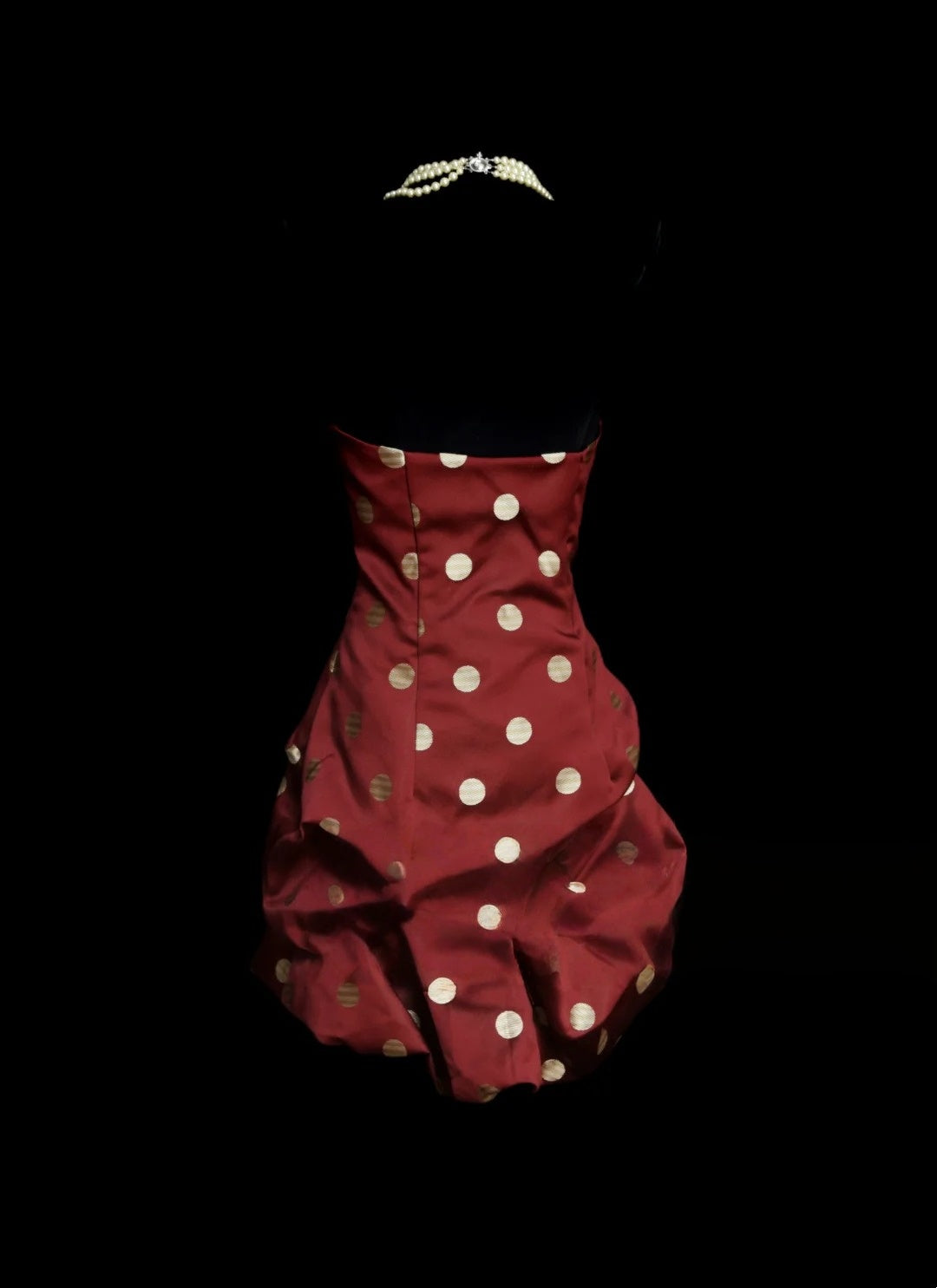 Strapless Burgundy Polka Dot Satin Homecoming Dress Short Birthday Dress  P2663