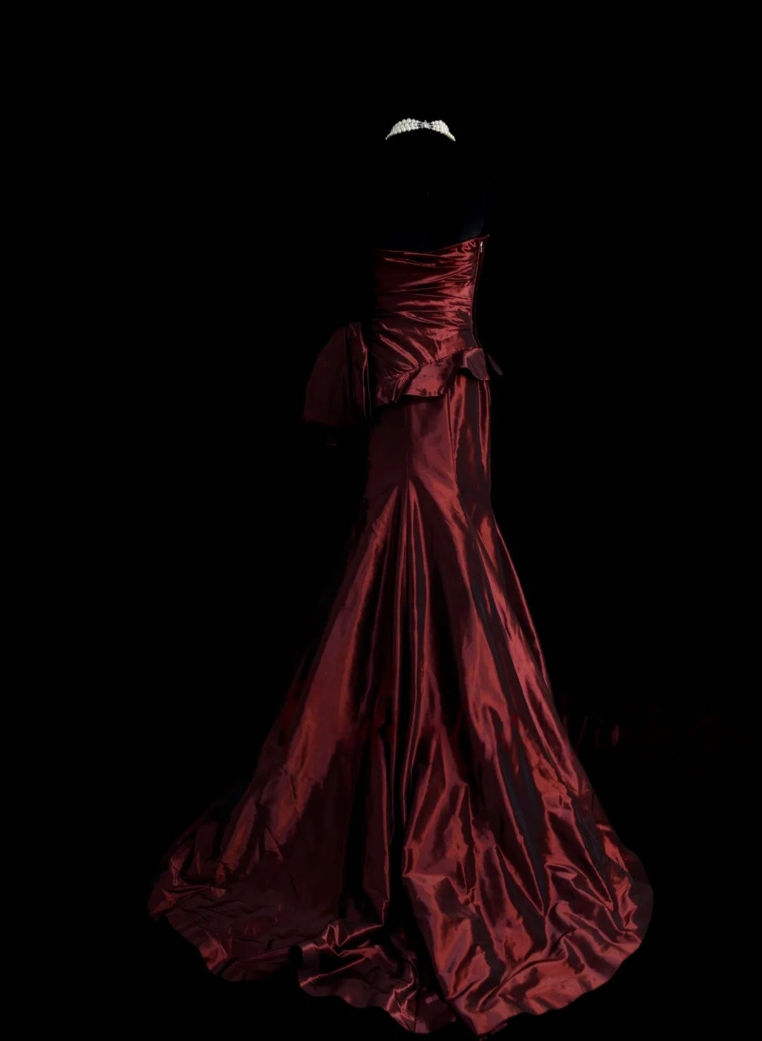 Strapless Burgundy Prom Dress With Bow Mermaid Evening Dress  P1380