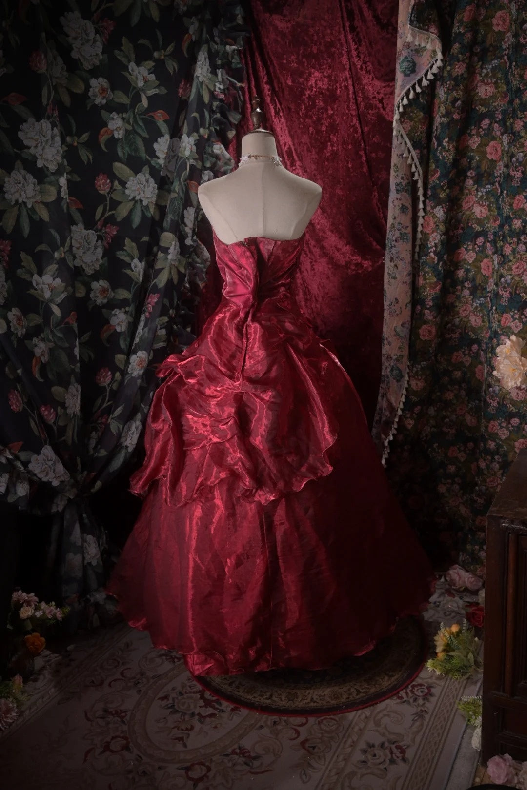 Strapless Burgundy Retro Formal Prom Dress Birthday Gown  P2391