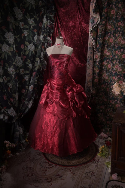 Strapless Burgundy Retro Formal Prom Dress Birthday Gown  P2391
