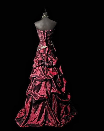 Strapless Burgundy Retro Prom Dress A Line Evening Dress   P1778