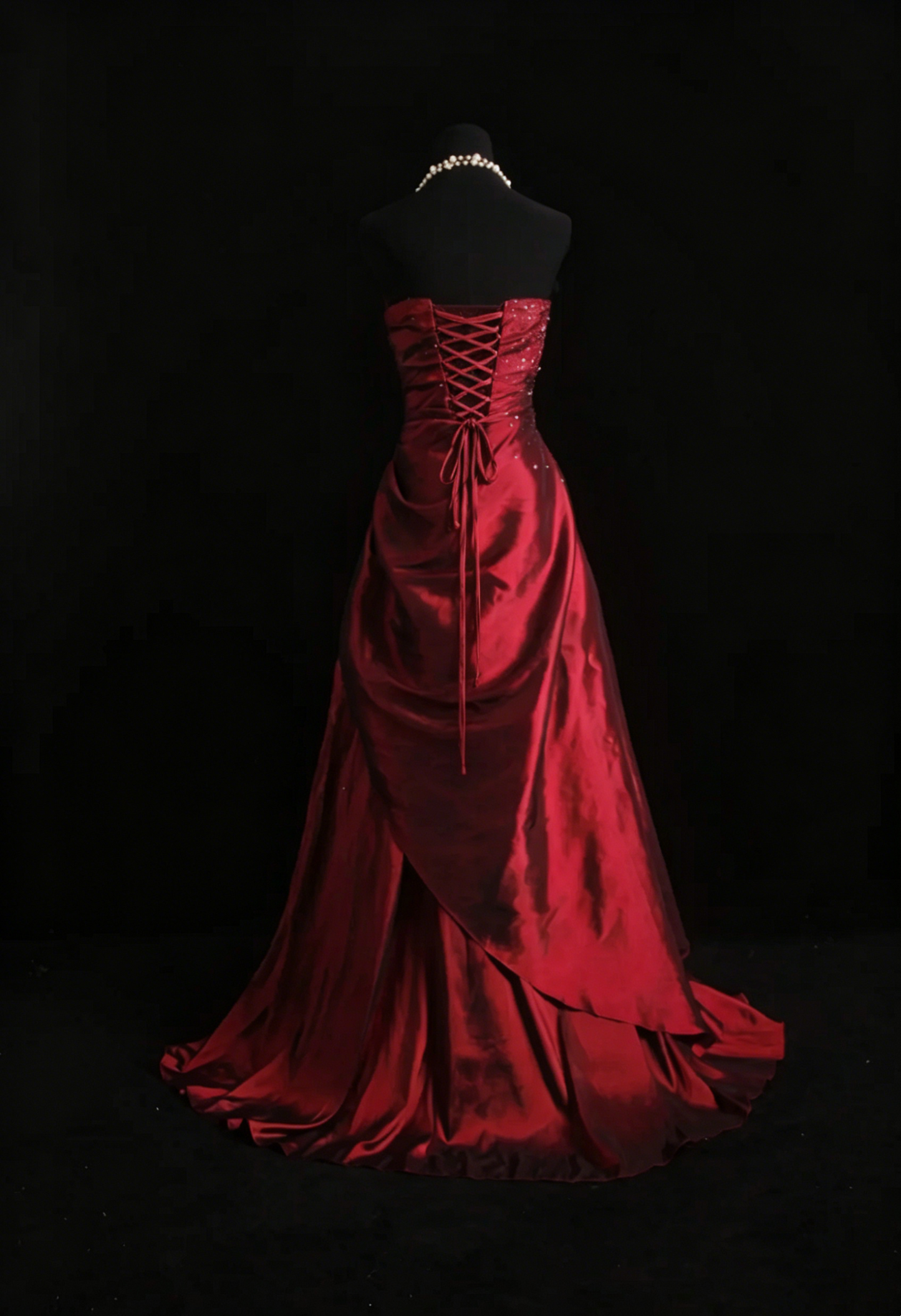 Strapless Burgundy Retro Prom Dress Taffeta Beaded Evening Dress  P1323