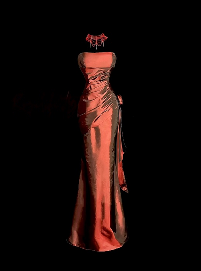 Strapless Burgundy Sheath Taffeta Prom Dress Formal Evening Dress  P1095