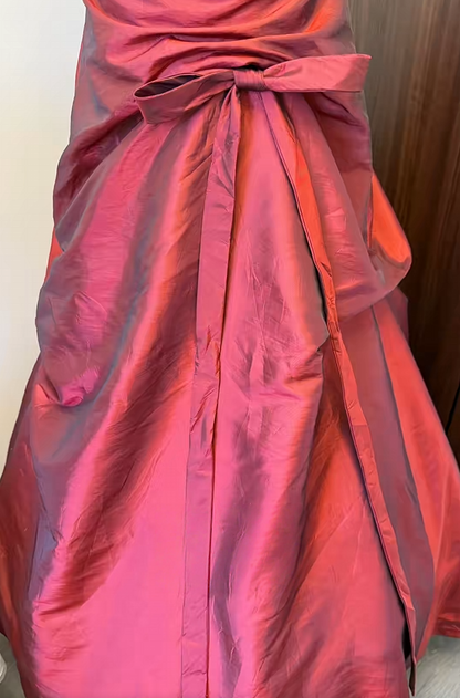 Strapless Burgundy Taffeta Retro Prom Dress  P2651