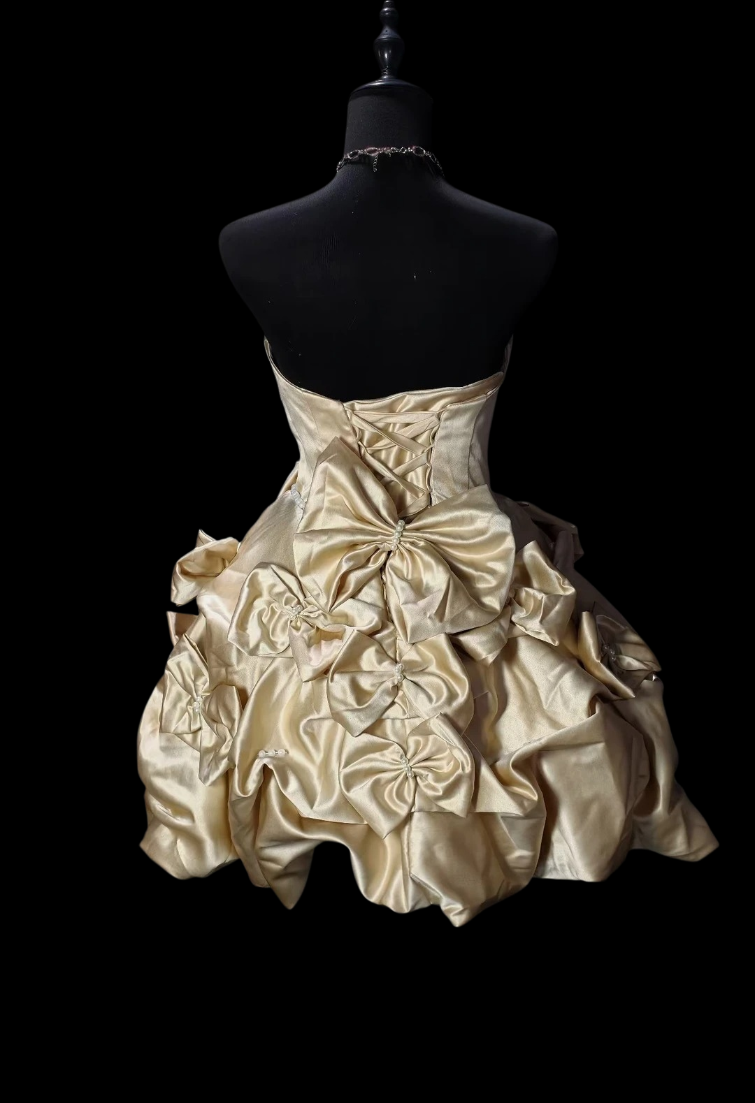 Strapless Champagne Satin Birthday Dress Cute Homecoming Dress  P1945