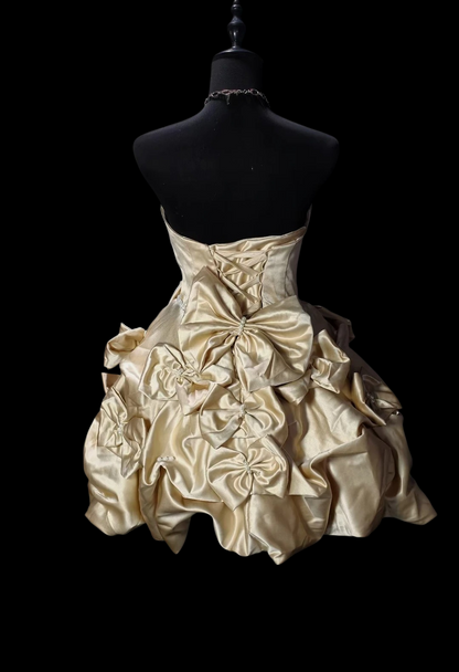 Strapless Champagne Satin Birthday Dress Cute Homecoming Dress  P1945