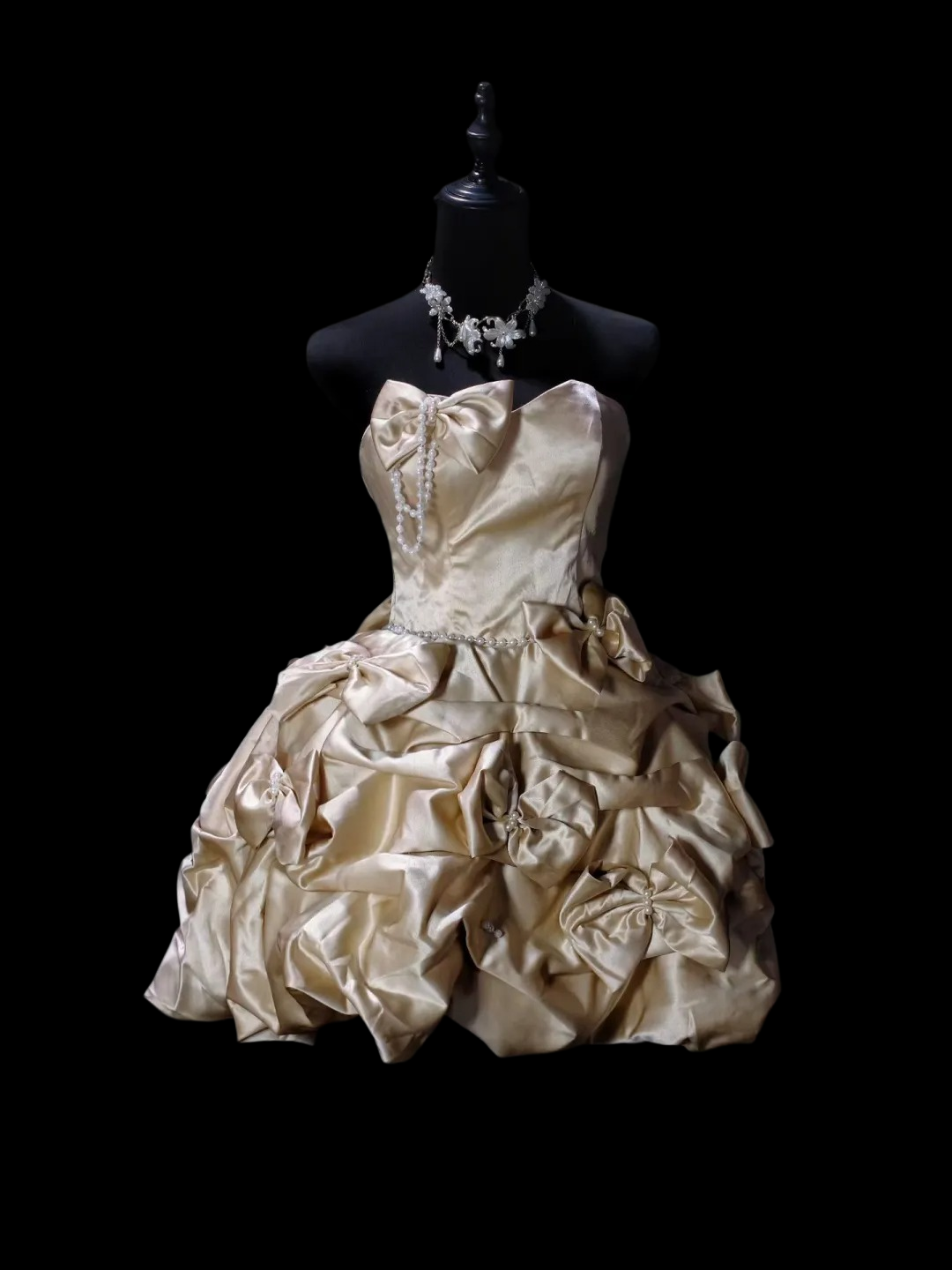 Strapless Champagne Satin Birthday Dress Cute Homecoming Dress  P1945