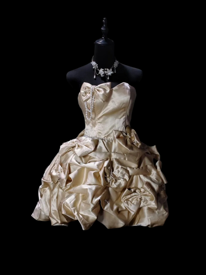 Strapless Champagne Satin Birthday Dress Cute Homecoming Dress  P1945