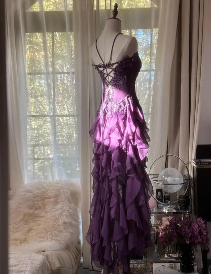 Strapless Chiffon Applique Long Prom Dresses Backless Party Dresses  P892