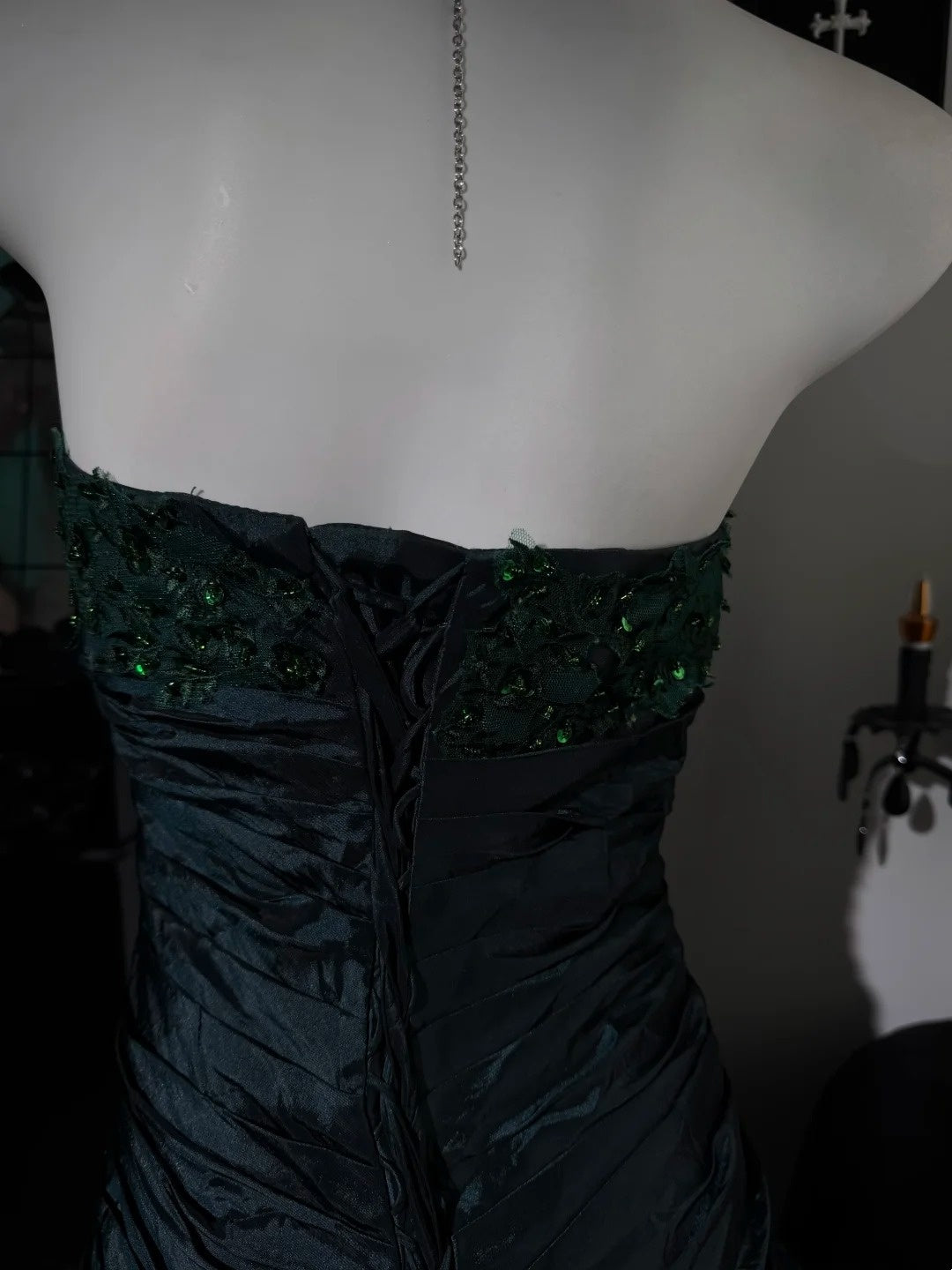 Strapless Dark Green Mermaid Prom Dress Taffeta Birthday Gown  P1795