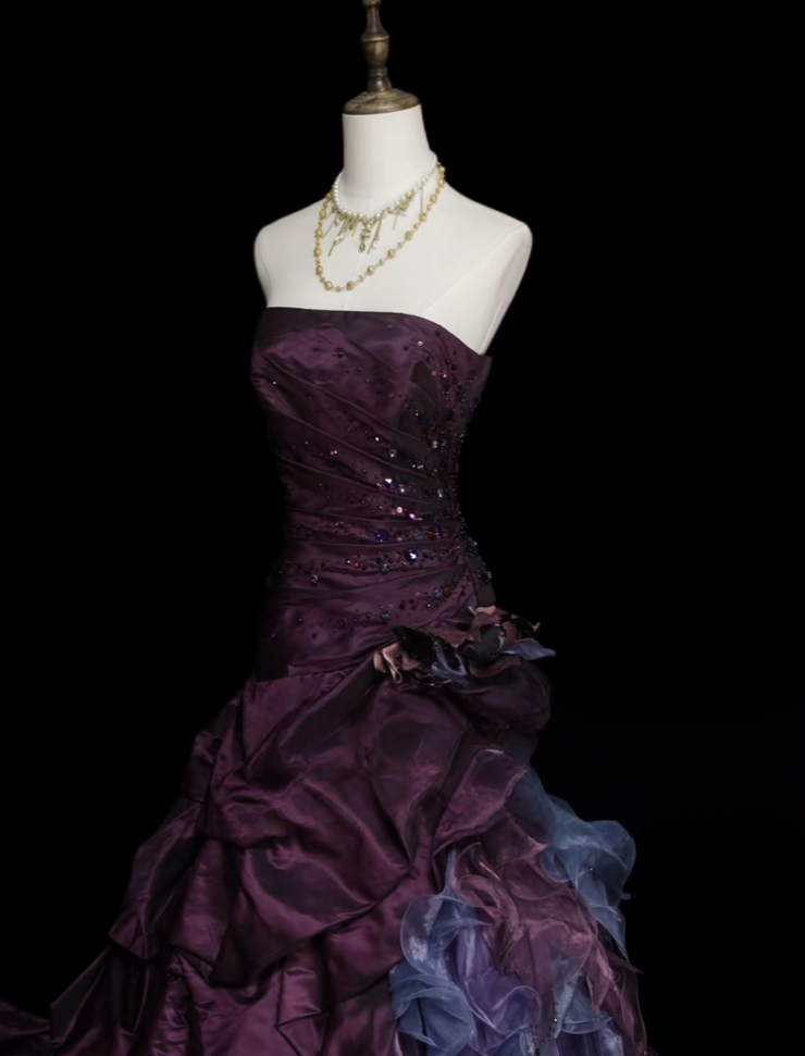 Strapless Dark Purple Ball Gown Quinceanera Dresses Ruffled Prom Dress  P2653