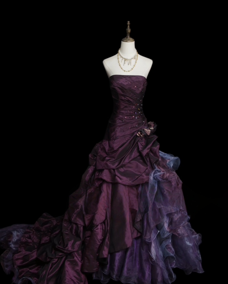 Strapless Dark Purple Ball Gown Quinceanera Dresses Ruffled Prom Dress  P2653