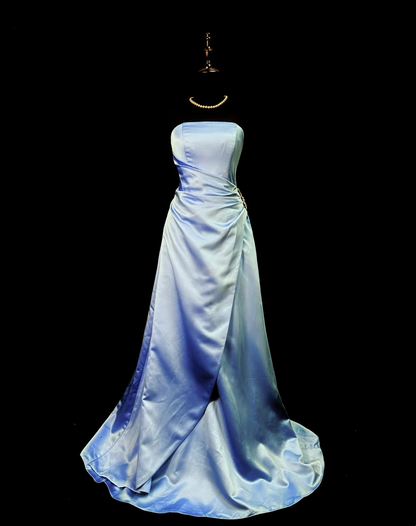Strapless Elegant Blue Prom Dress A Line Formal Evening Gown  P1161