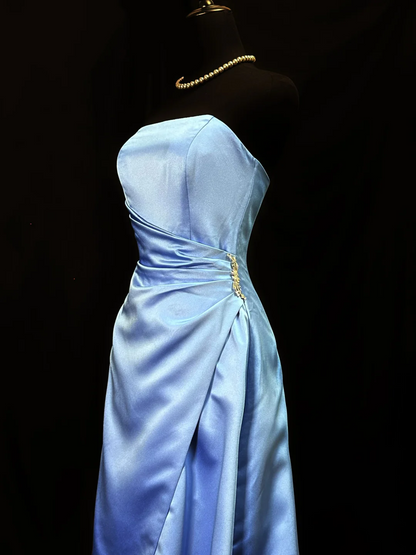 Strapless Elegant Blue Prom Dress A Line Formal Evening Gown  P1161