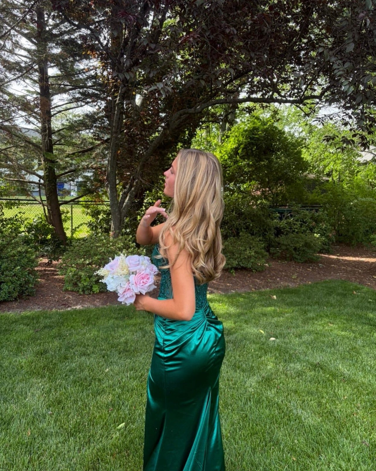 Strapless Emerald Green Mermaid Prom Dress With Appliques  P1587