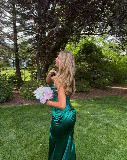 Strapless Emerald Green Mermaid Prom Dress With Appliques  P1587