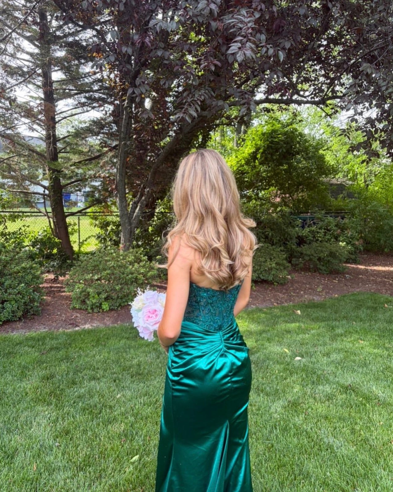 Strapless Emerald Green Mermaid Prom Dress With Appliques  P1587
