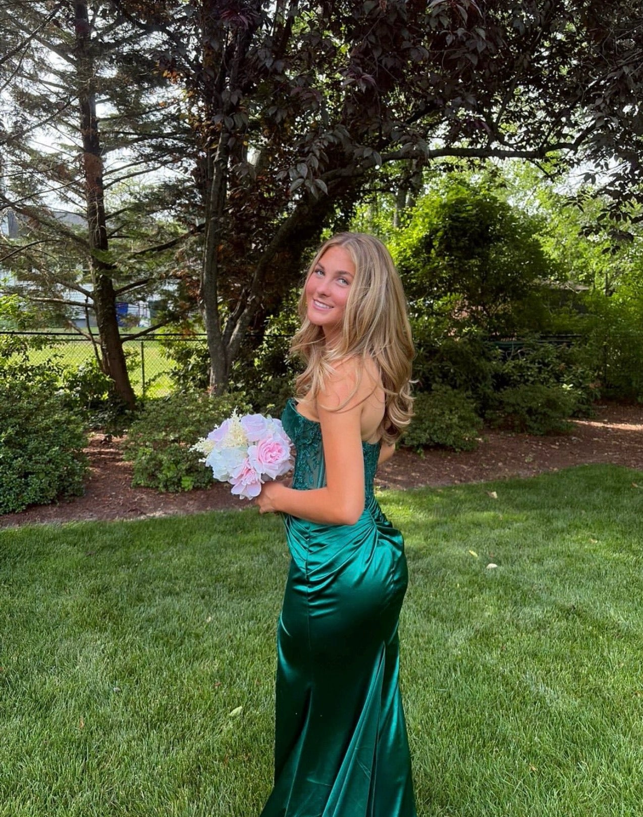 Strapless Emerald Green Mermaid Prom Dress With Appliques  P1587
