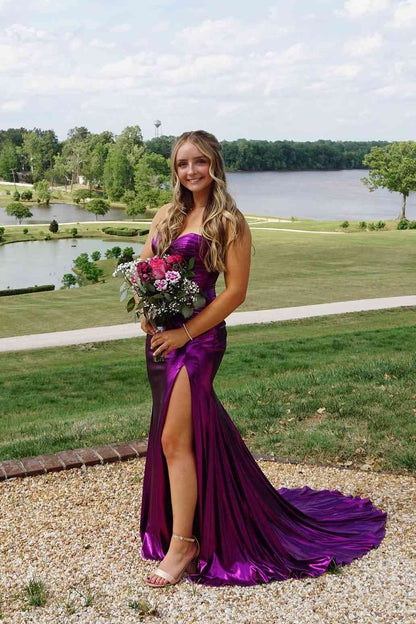 Strapless Fuchsia Mermaid Formal Long Dress With Slit  P2477