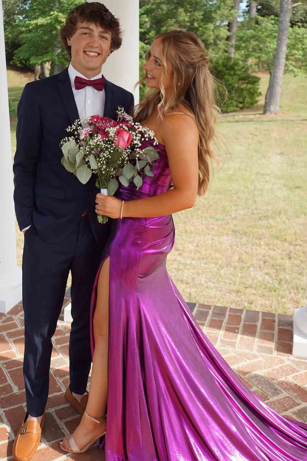 Strapless Fuchsia Mermaid Formal Long Dress With Slit  P2477