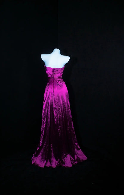 Strapless Fuchsia Satin Prom Dress Elegant Evening Dress  P1292