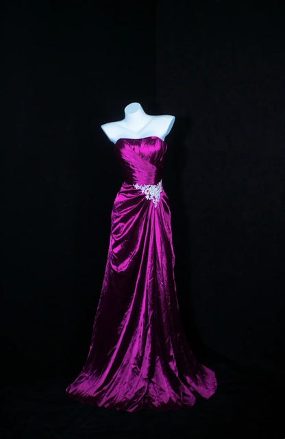 Strapless Fuchsia Satin Prom Dress Elegant Evening Dress  P1292