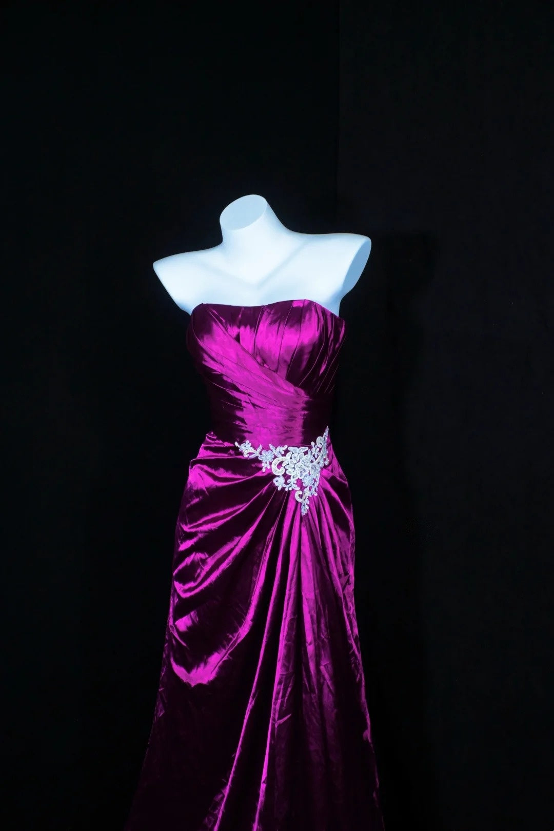 Strapless Fuchsia Satin Prom Dress Elegant Evening Dress  P1292