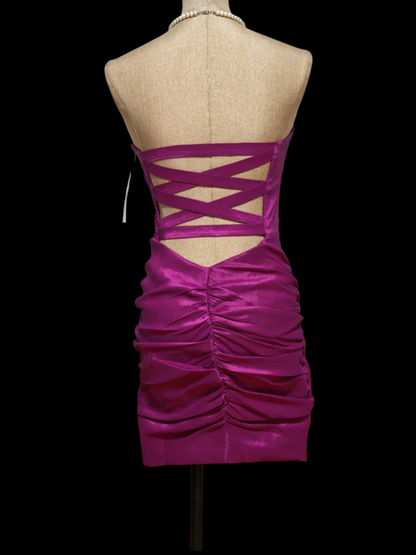 Strapless Fuchsia Sheath Homecoming Dress Short Party Dress   P1764