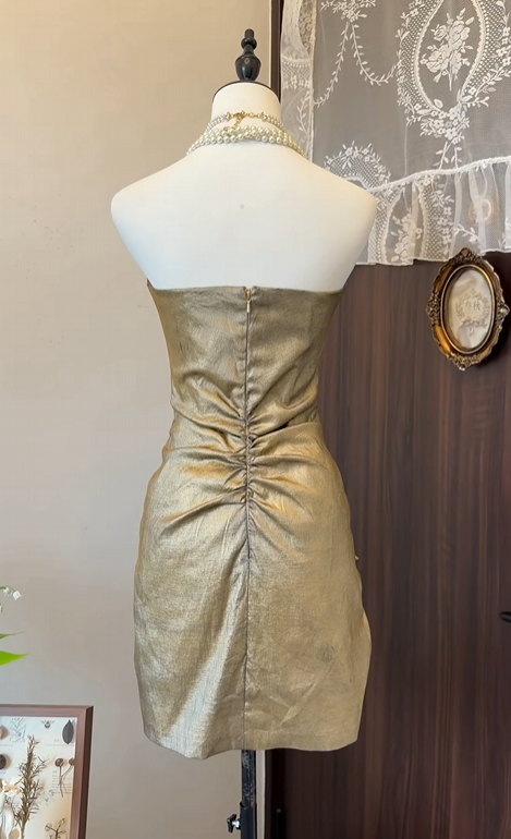 Strapless Gold Sheath Homecoming Dress Short Birthday Dress  P1954