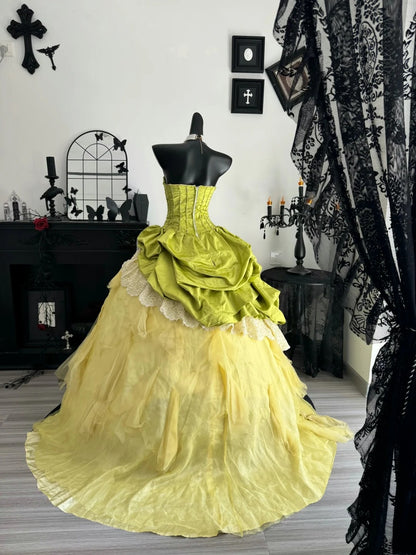 Strapless Green Bow Gown Birthday Dress Layered Quinceanera Dresses  P2654
