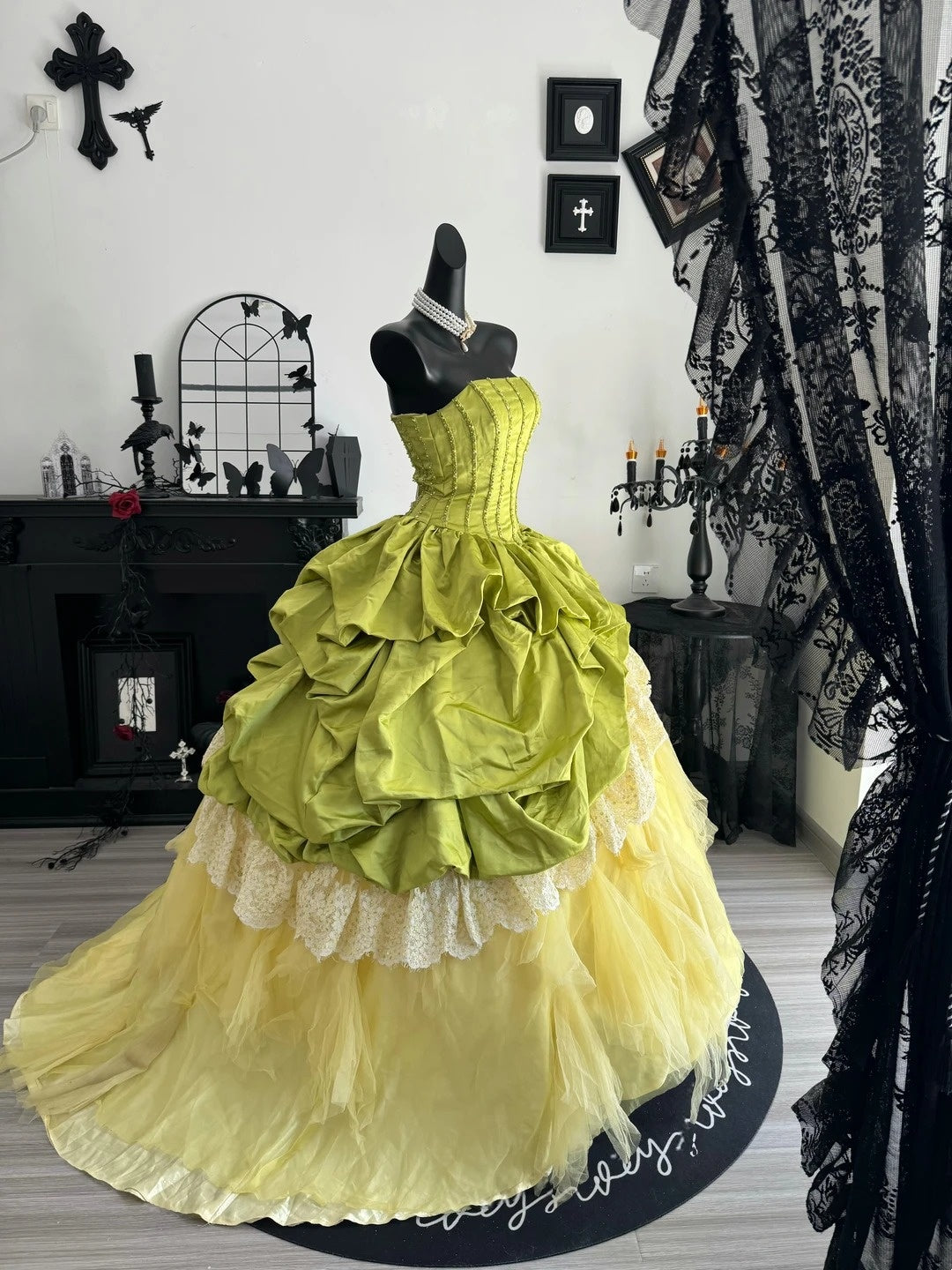 Strapless Green Bow Gown Birthday Dress Layered Quinceanera Dresses  P2654