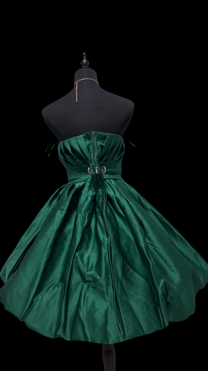 Strapless Green Satin Homecoming Dress Short Birthday Dress  P2415