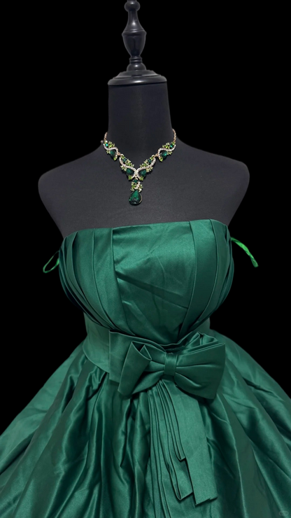 Strapless Green Satin Homecoming Dress Short Birthday Dress  P2415