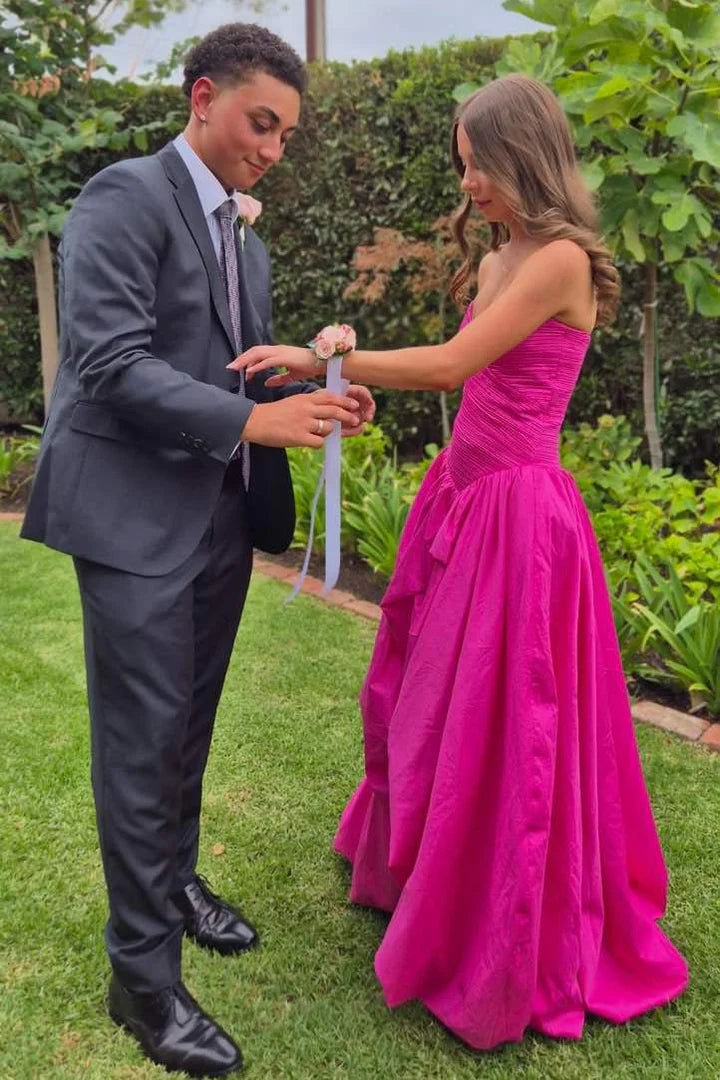 Strapless Hot Pink A Line Formal Prom Dress  P998