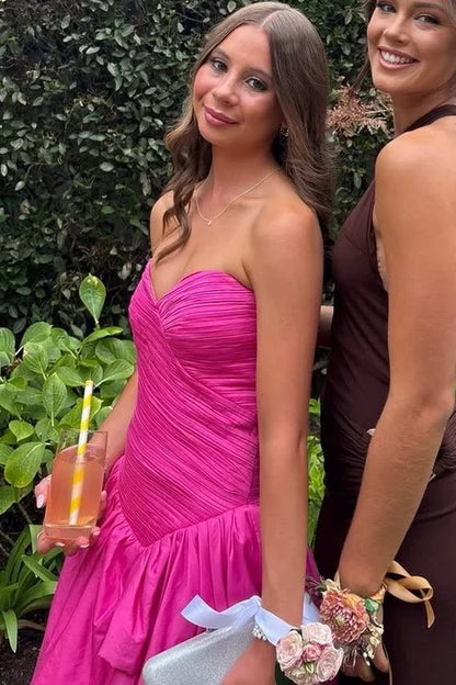 Strapless Hot Pink A Line Formal Prom Dress  P998