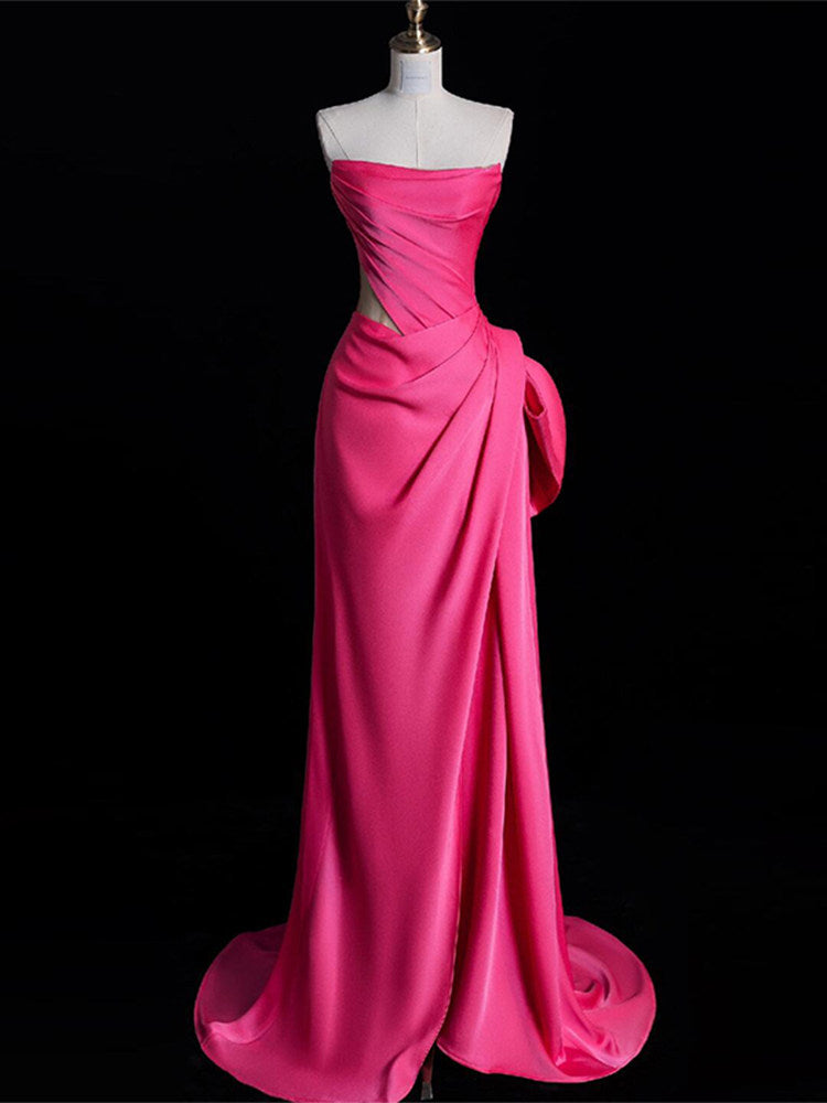 Strapless Hot Pink Sheath Formal Prom Dress with Slit   P787