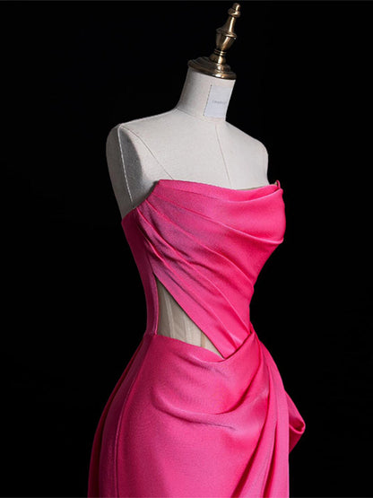 Strapless Hot Pink Sheath Formal Prom Dress with Slit   P787