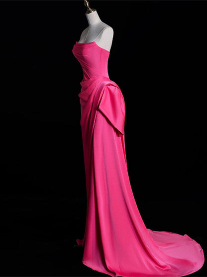 Strapless Hot Pink Sheath Formal Prom Dress with Slit   P787