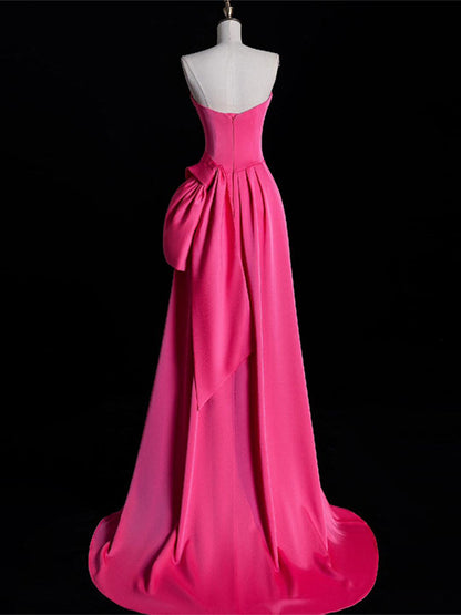 Strapless Hot Pink Sheath Formal Prom Dress with Slit   P787